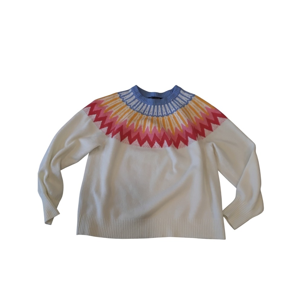 French‎ Connection Essentials Cream Colorful Fair Isle Pullover Sweater XXL
